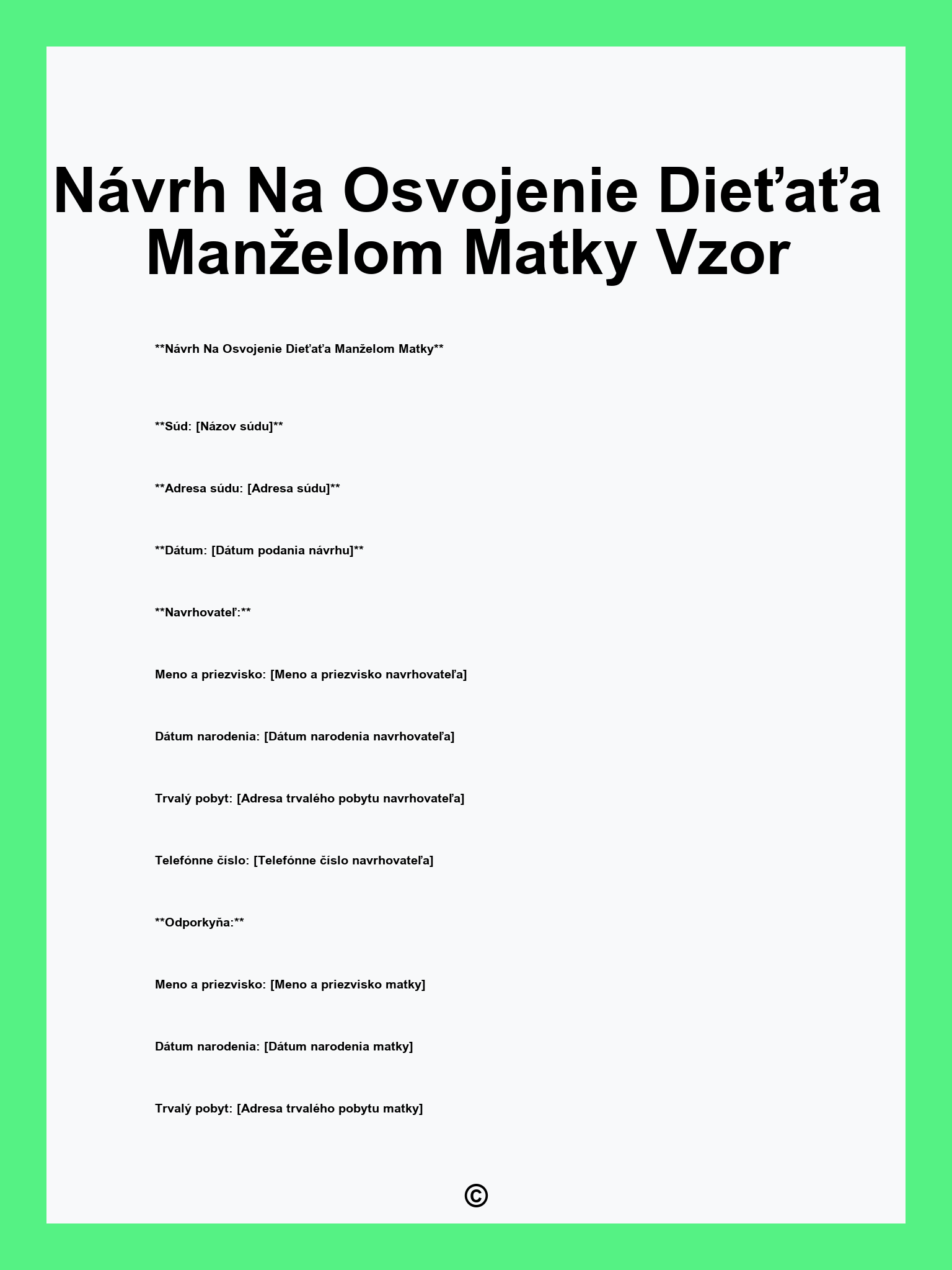 Návrh Na Osvojenie Dieťaťa Manželom Matky Vzor