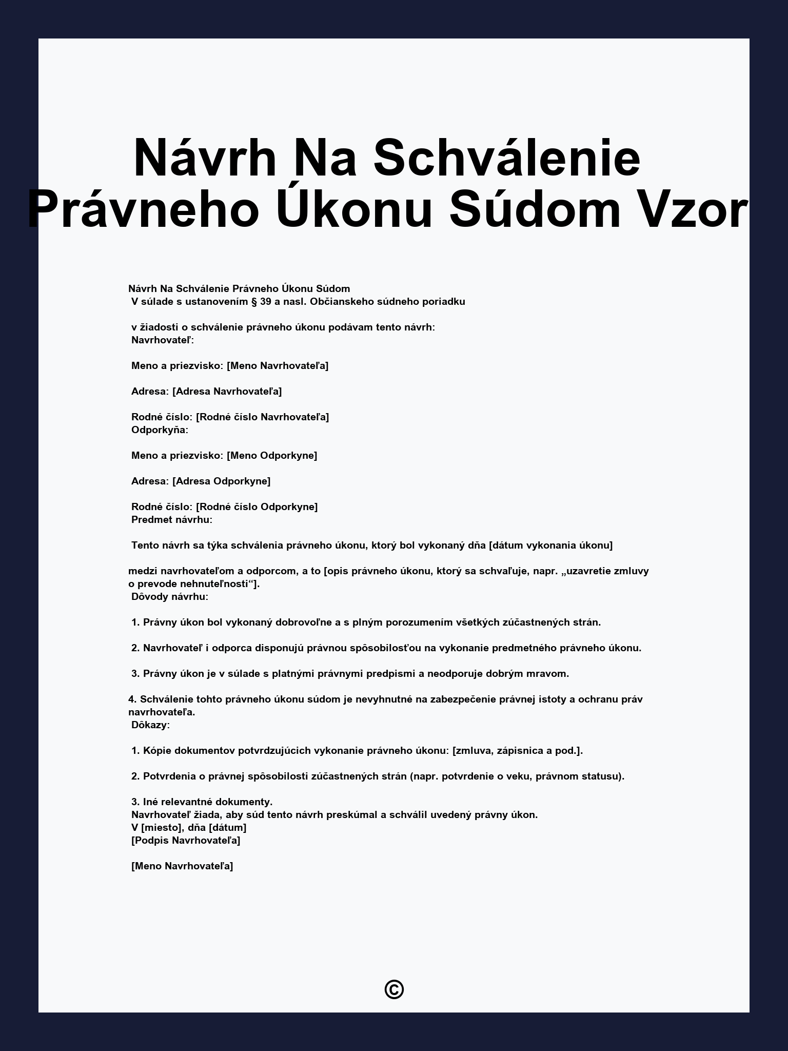 Návrh Na Schválenie Právneho Úkonu Súdom Vzor