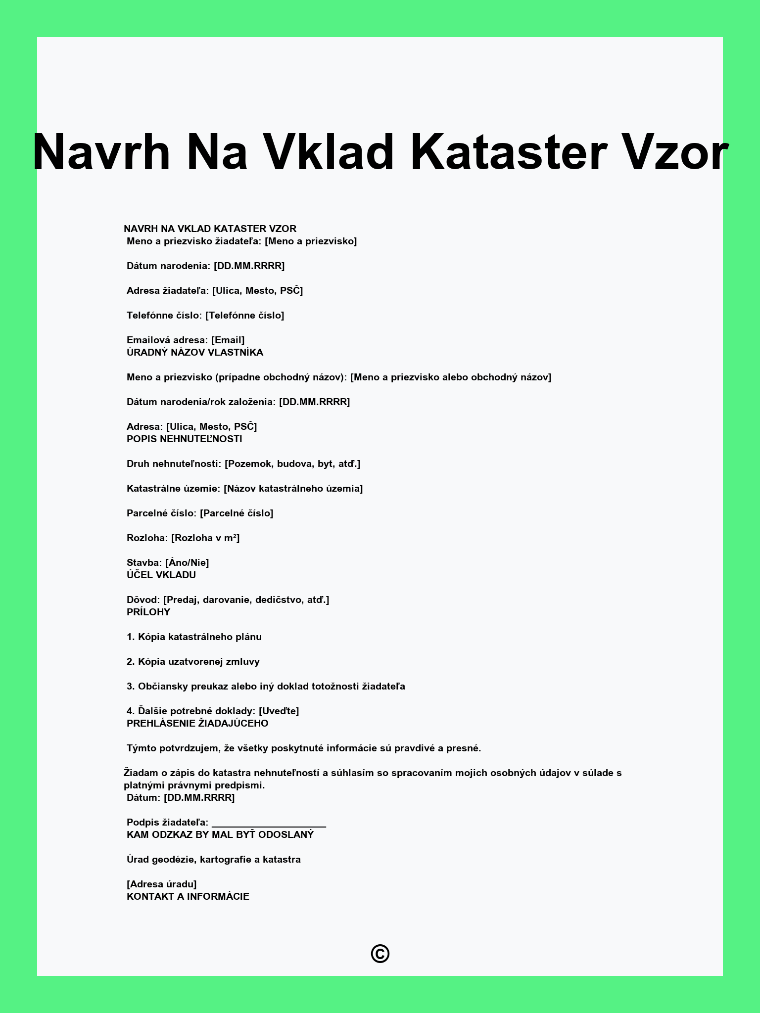Navrh Na Vklad Kataster Vzor