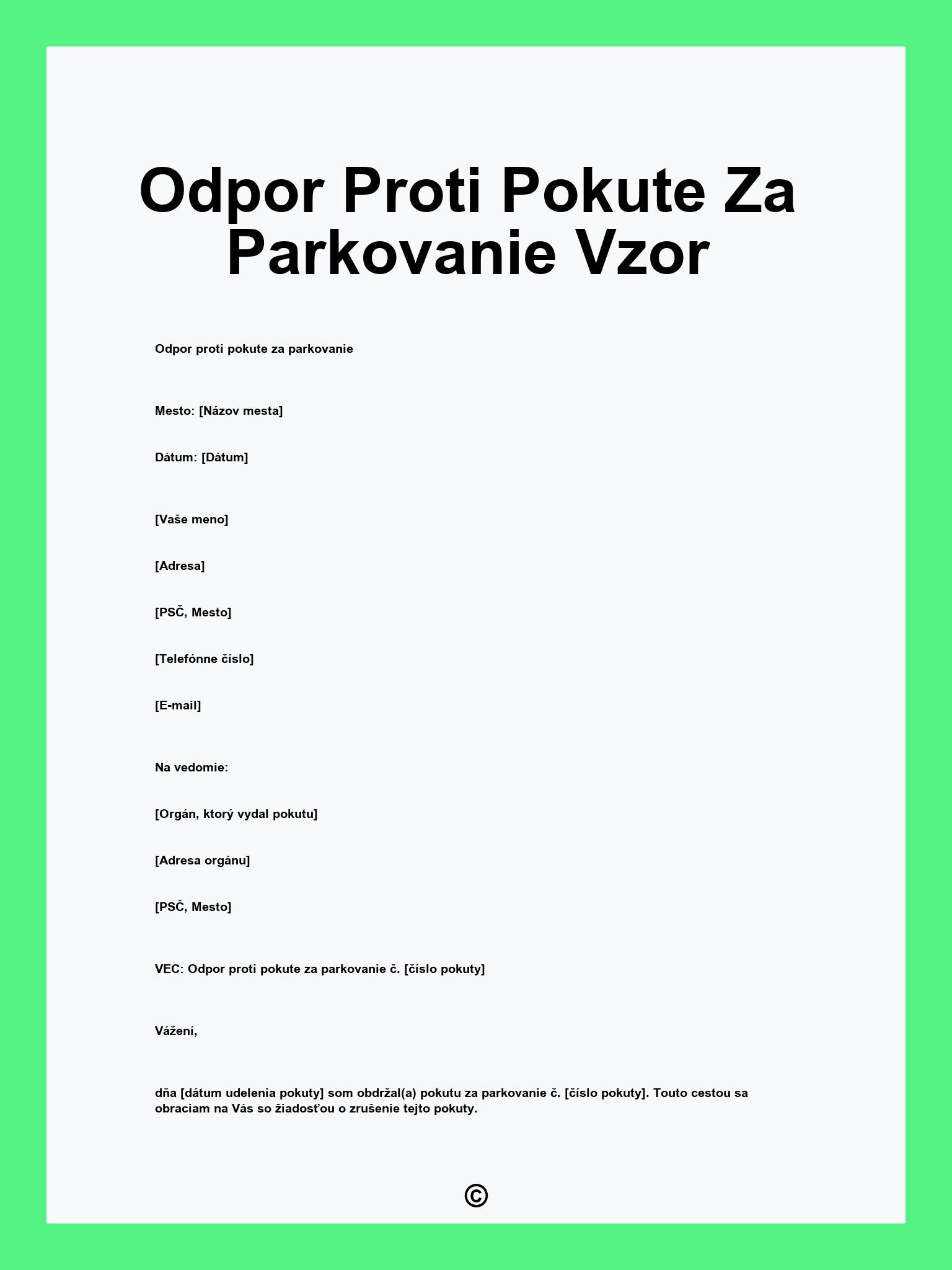 Odpor Proti Pokute Za Parkovanie Vzor