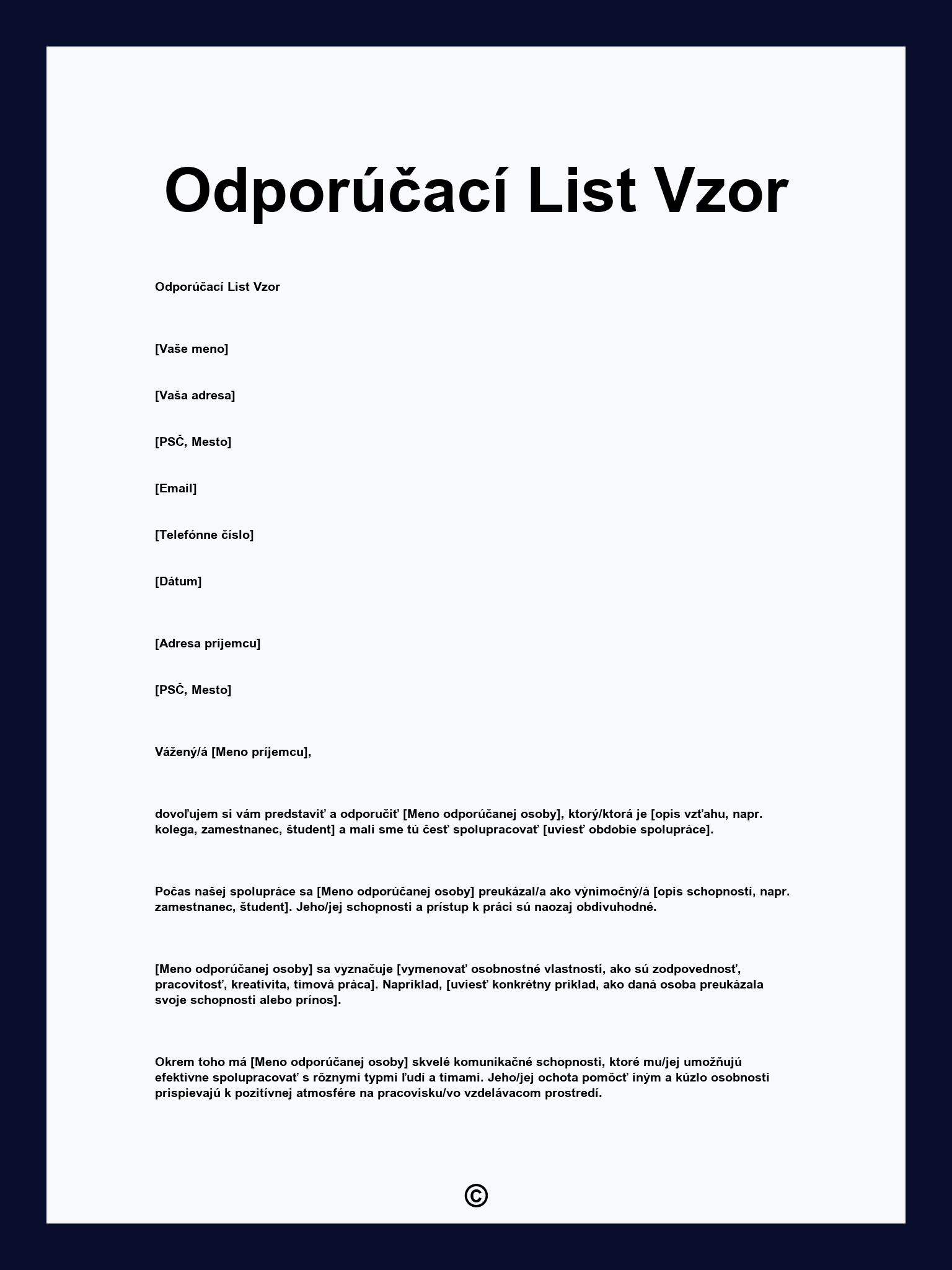 Odporúčací List Vzor