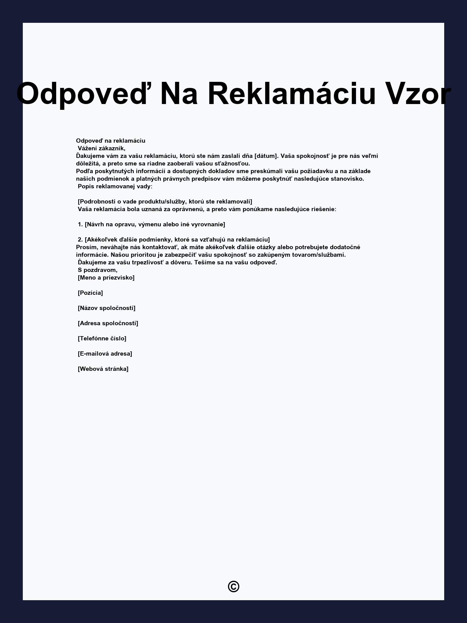 Odpoveď Na Reklamáciu Vzor