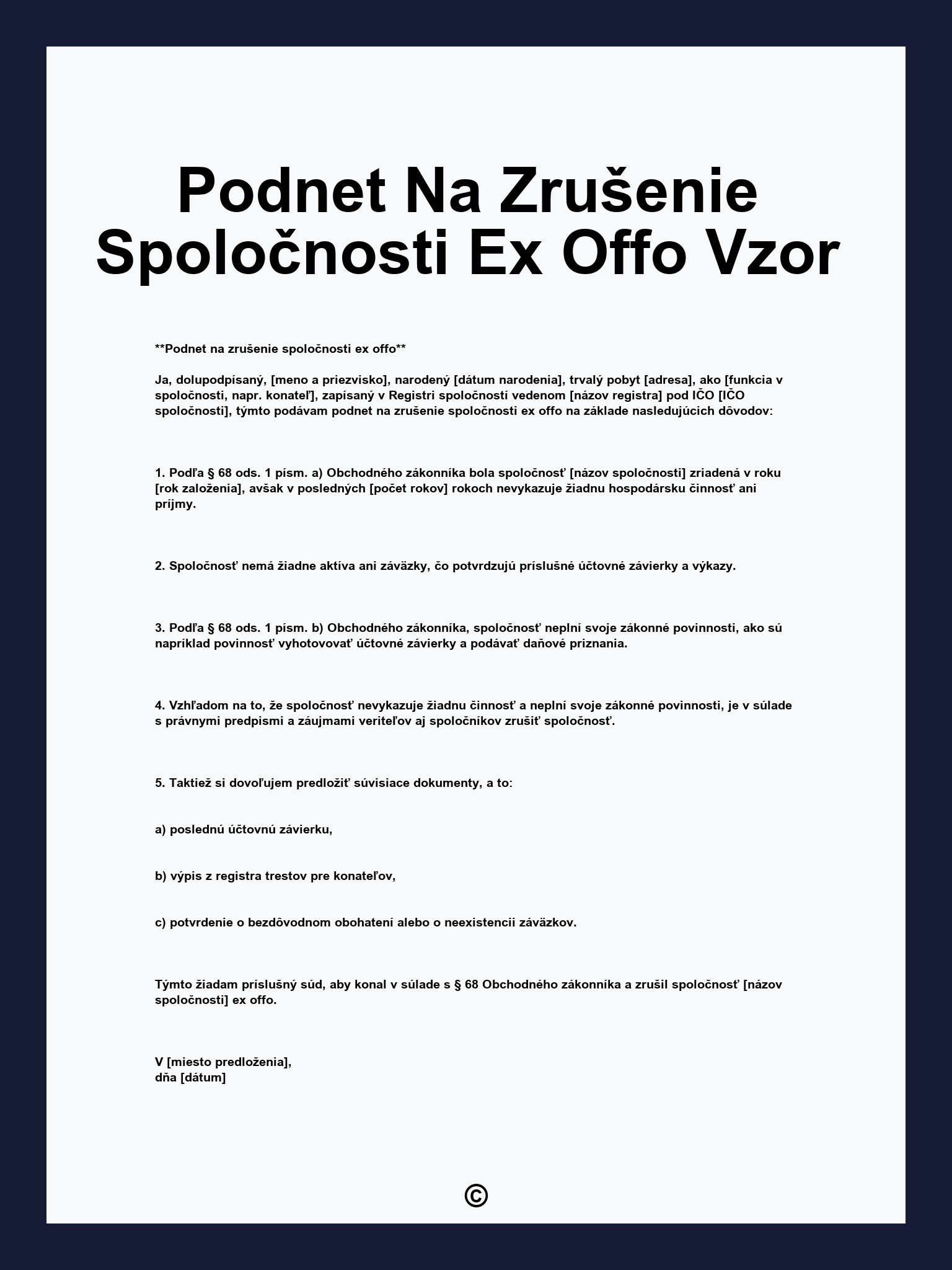 Podnet Na Zrušenie Spoločnosti Ex Offo Vzor