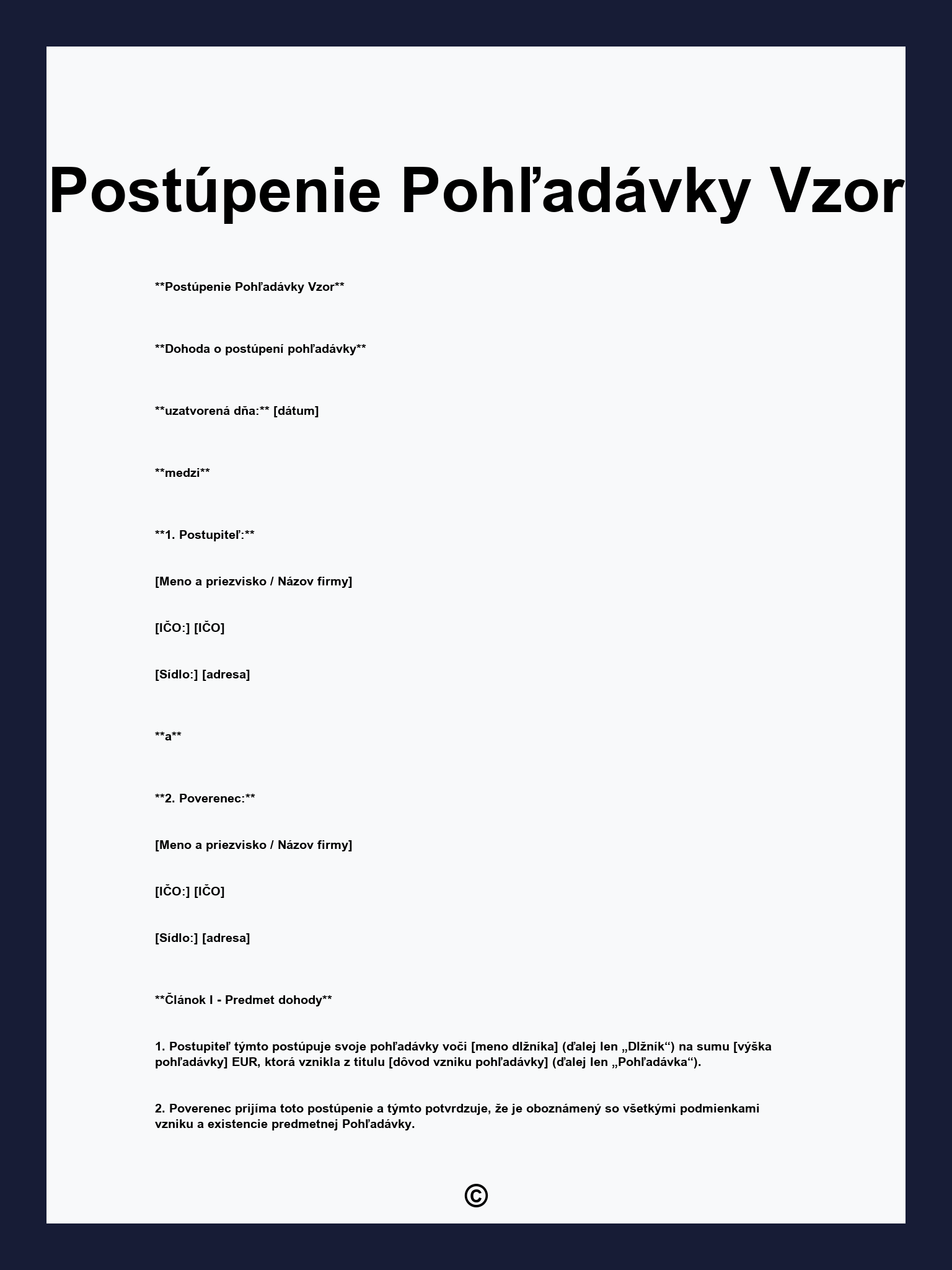 Postúpenie Pohľadávky Vzor