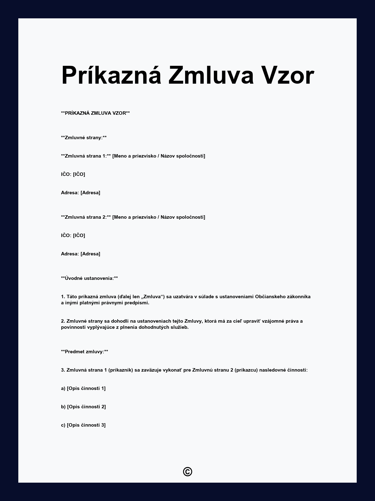 Príkazná Zmluva Vzor