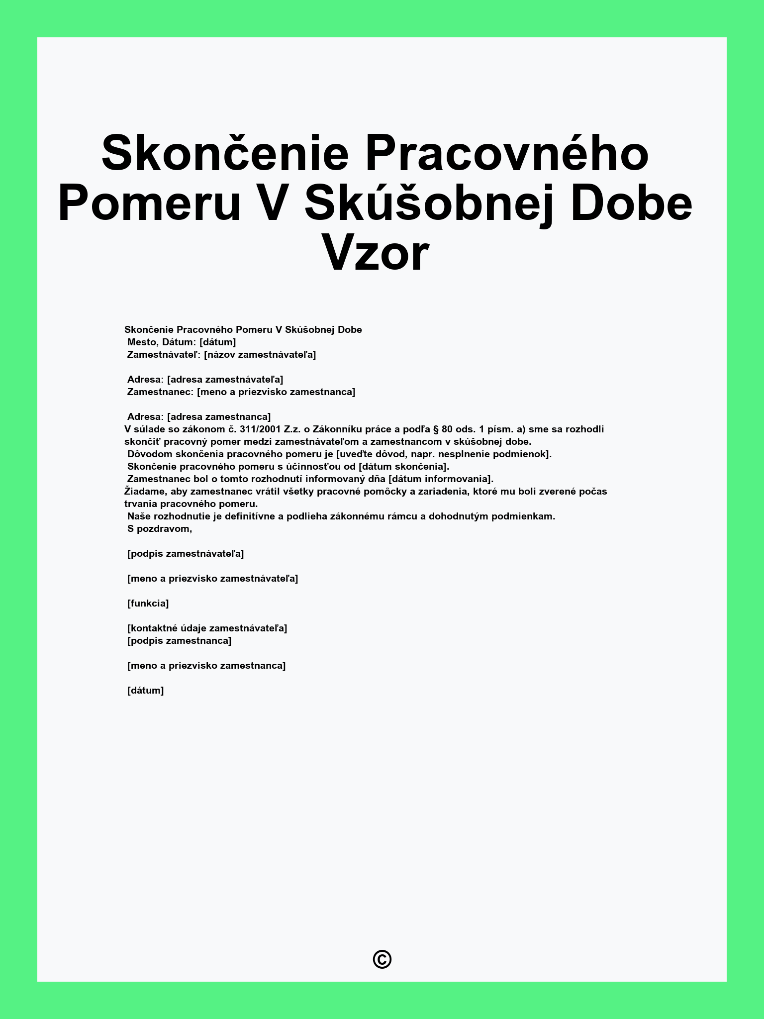 Skončenie Pracovného Pomeru V Skúšobnej Dobe Vzor