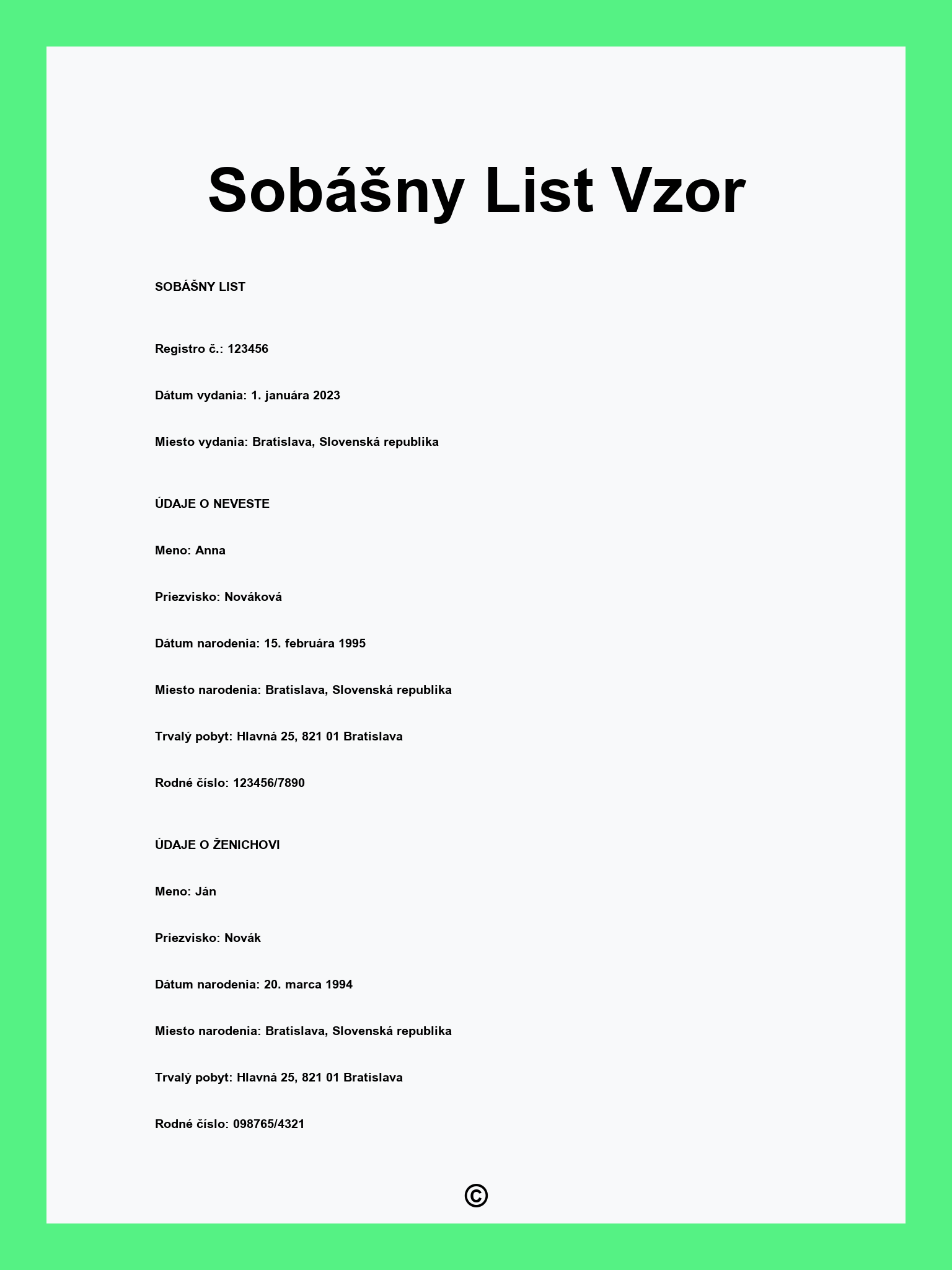 Sobášny List Vzor