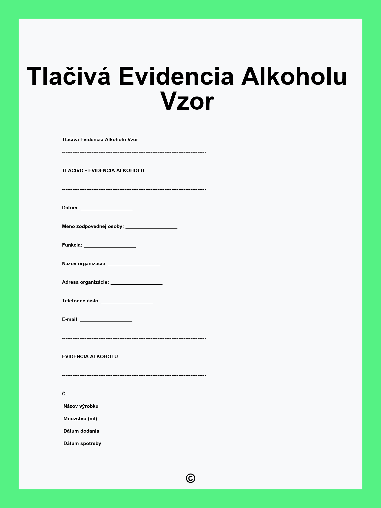 Tlačivá Evidencia Alkoholu Vzor