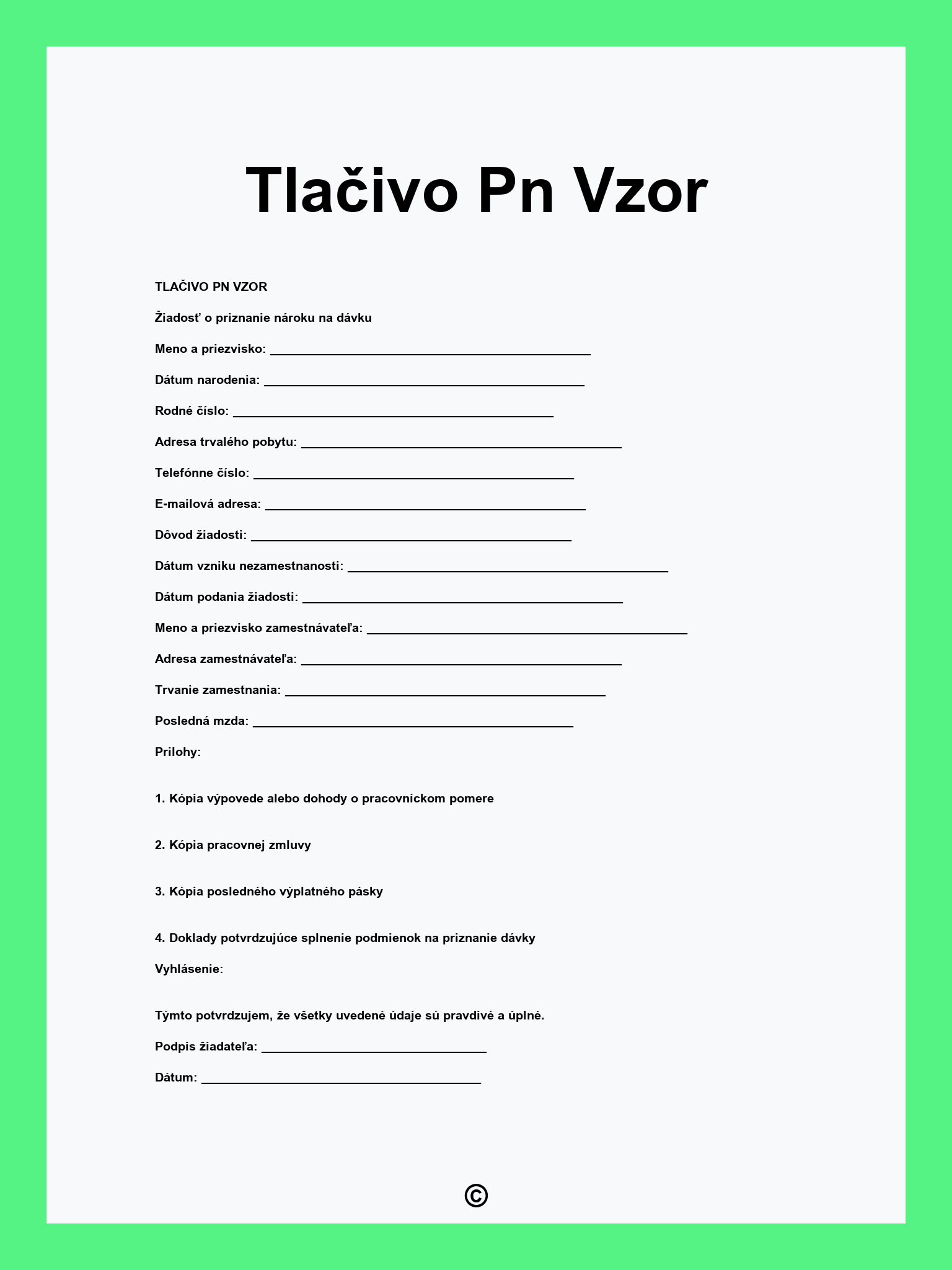 Tlačivo Pn Vzor