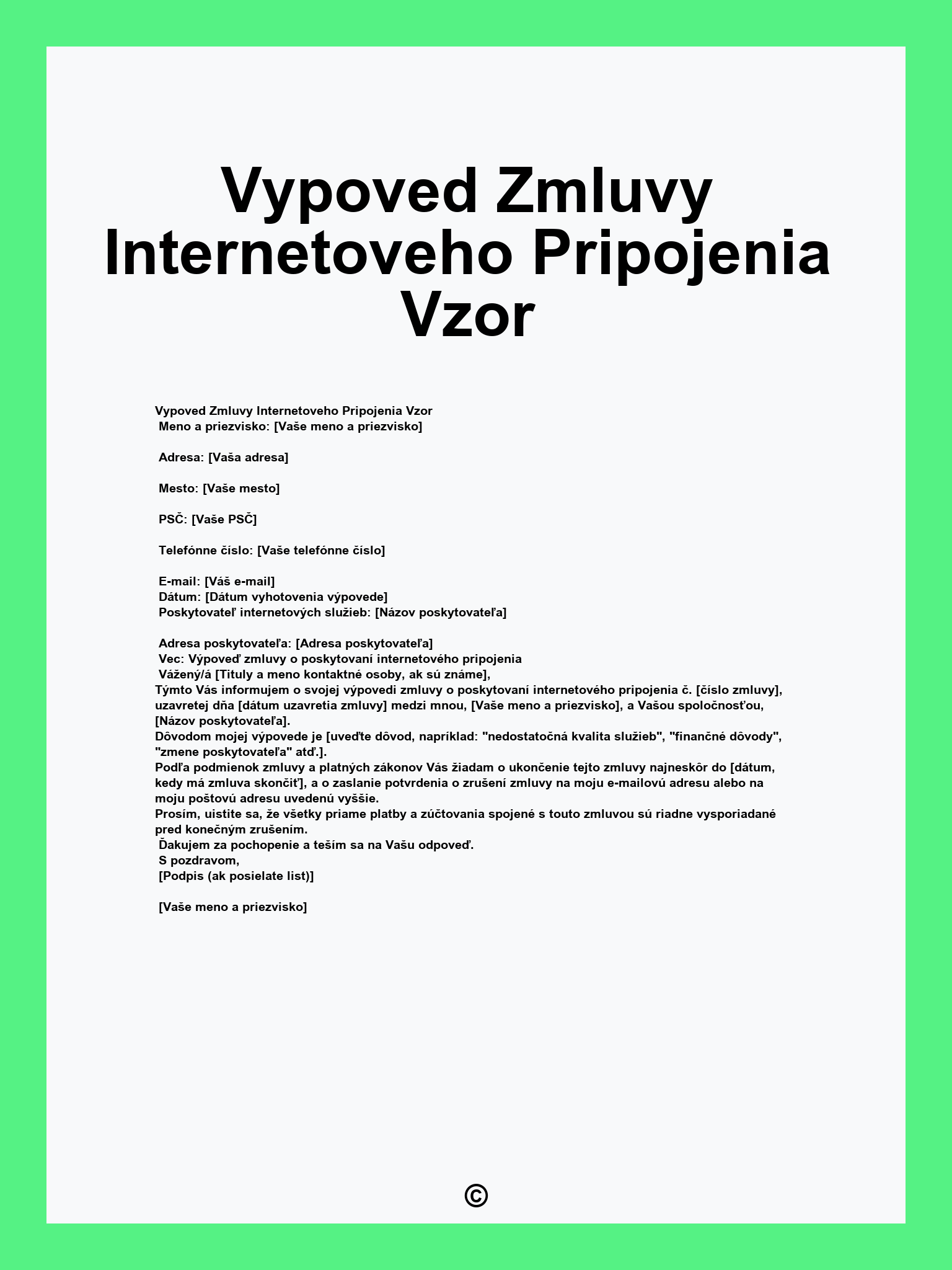 Vypoved Zmluvy Internetoveho Pripojenia Vzor