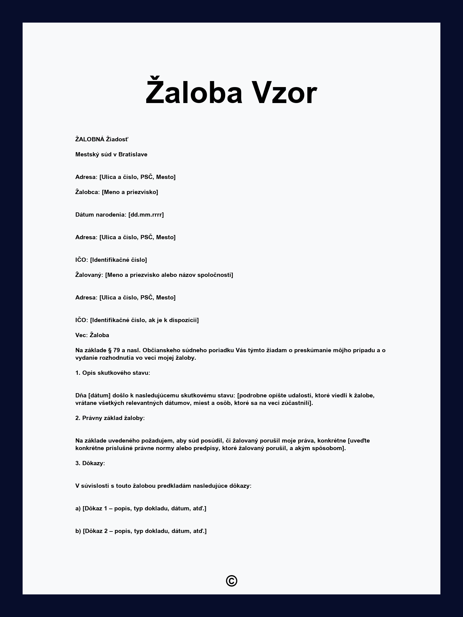 Žaloba Vzor