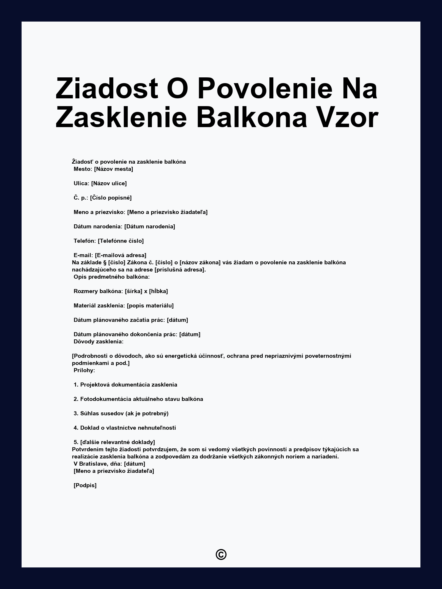 Ziadost O Povolenie Na Zasklenie Balkona Vzor