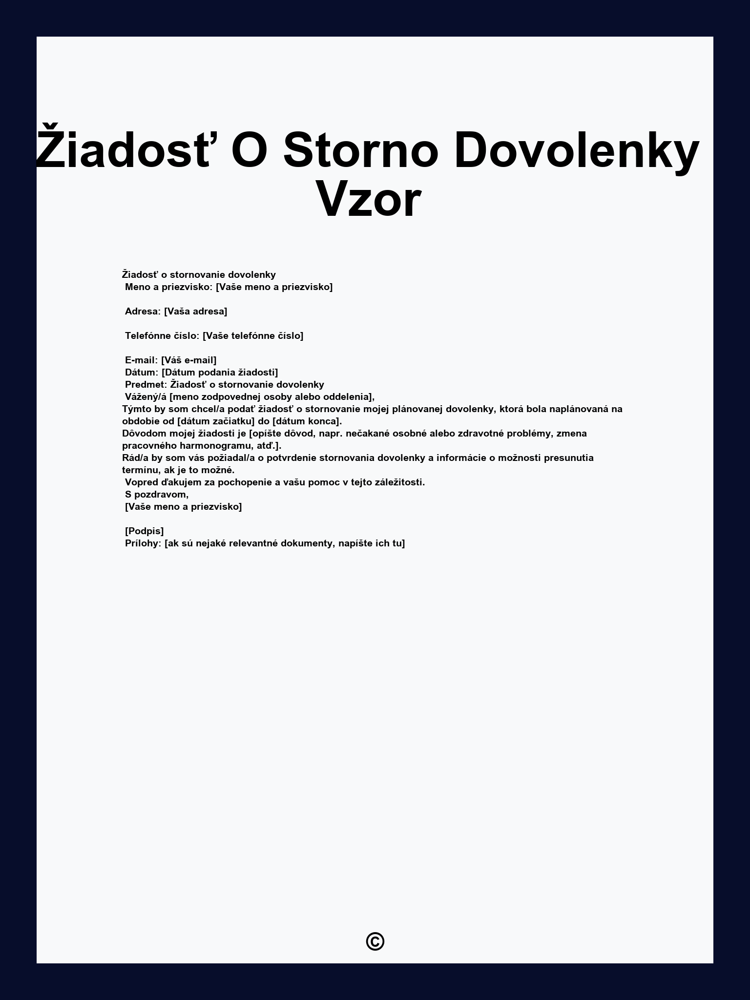 Žiadosť O Storno Dovolenky Vzor