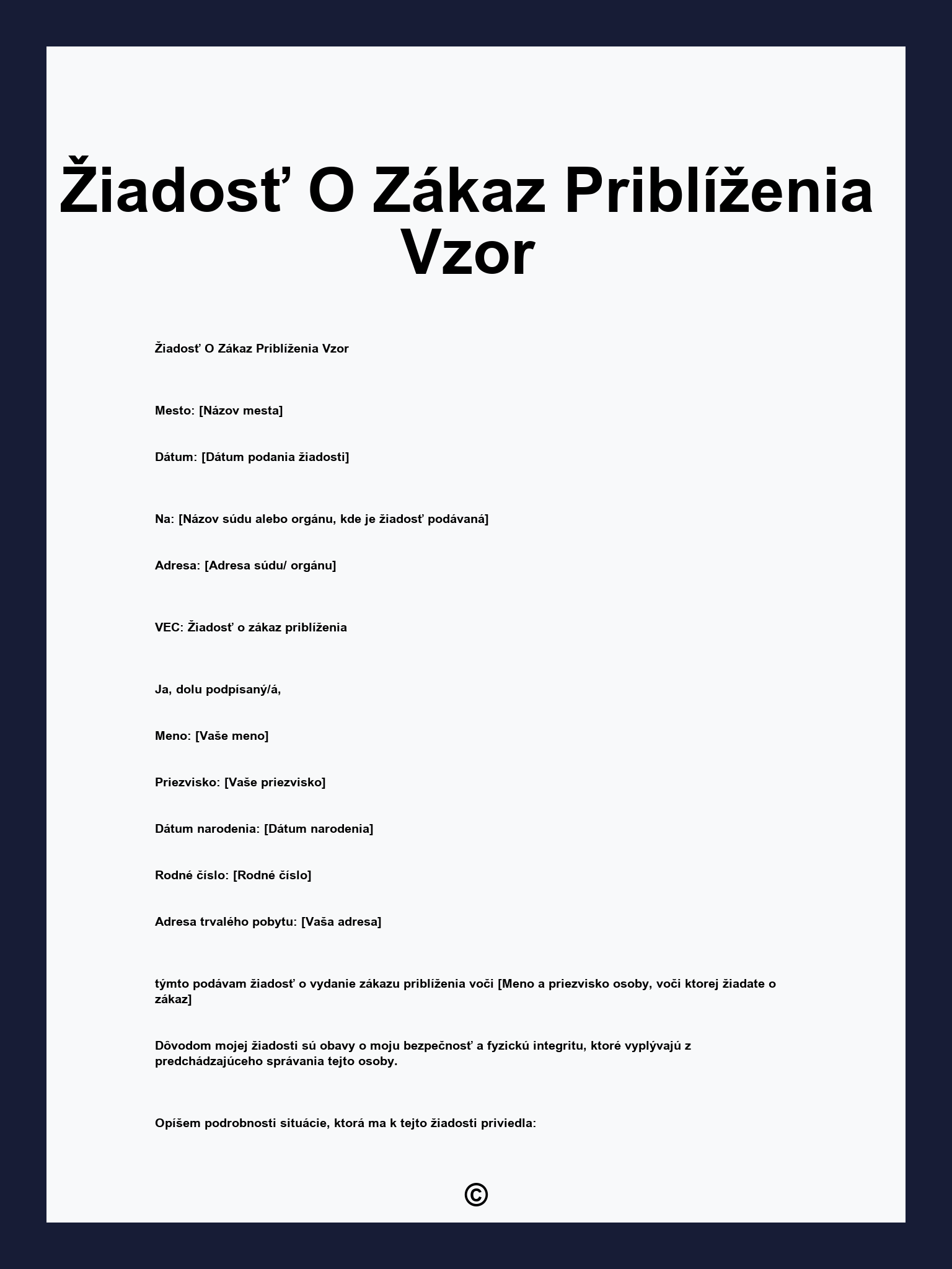 Žiadosť O Zákaz Priblíženia Vzor