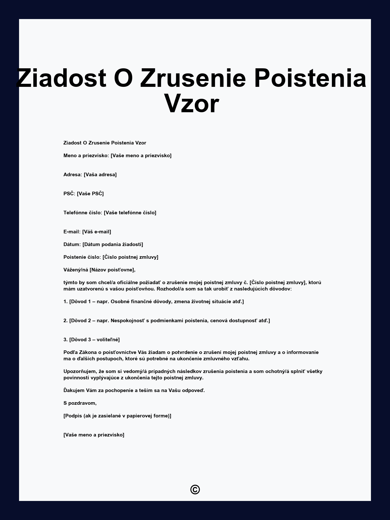 Ziadost O Zrusenie Poistenia Vzor