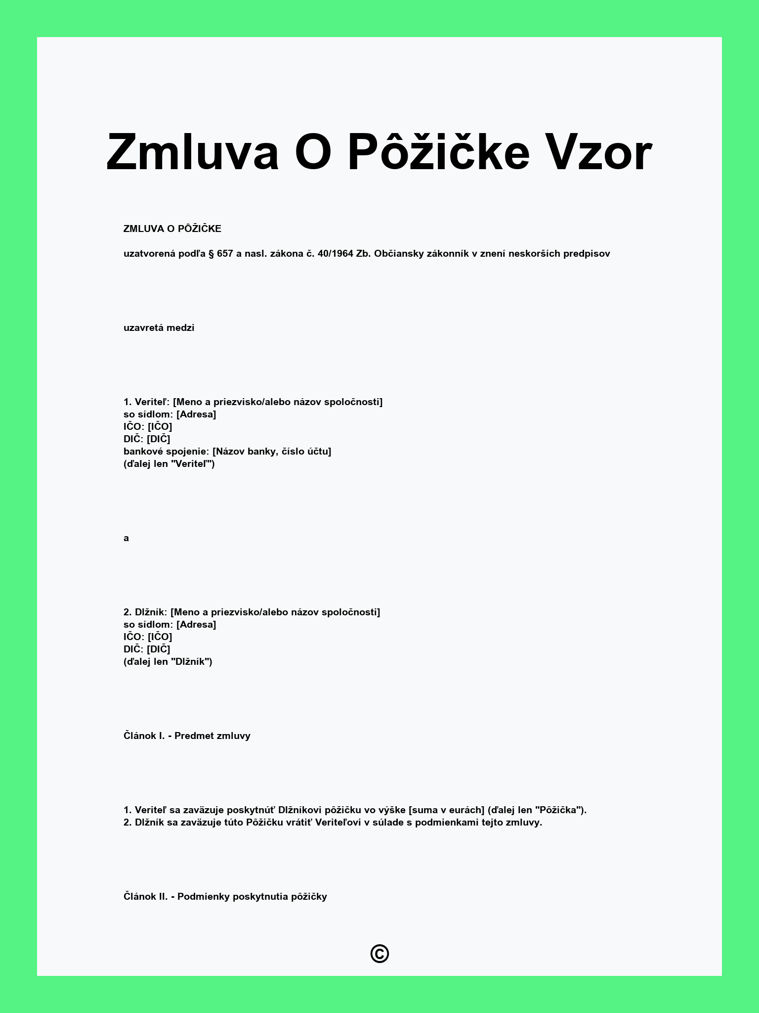 Zmluva O Pôžičke Vzor